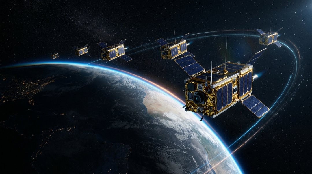 Constelación de microsatélites GHOSt en órbita sobre la Tierra